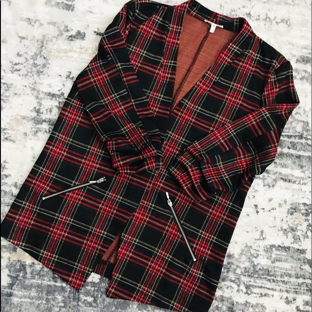 Maurices Black Plaid Open Front Blazer - Size: L